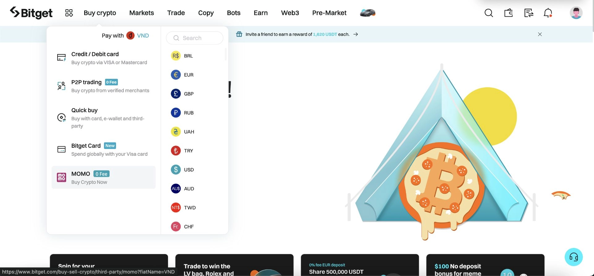 How to buy crypto with MoMo on Bitget